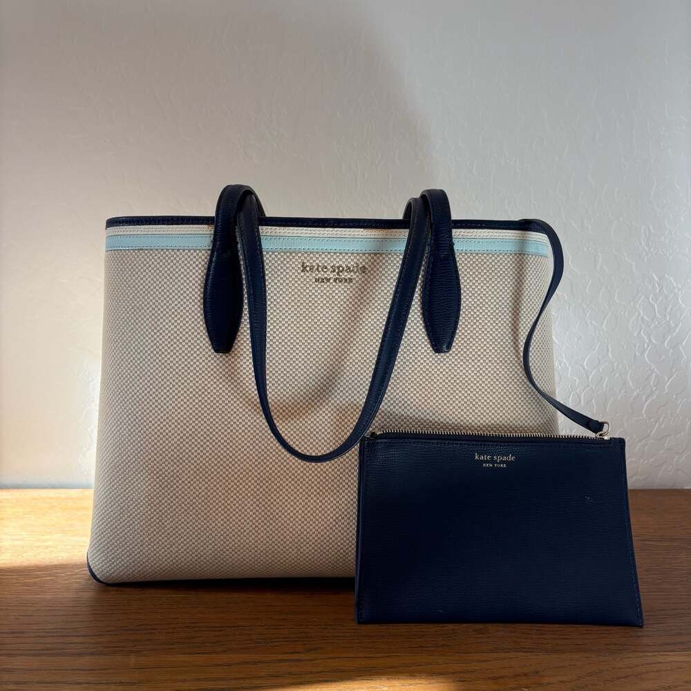 Kate Spade All Day New York Large Canvas Tote With Leather Wristlet Pouch